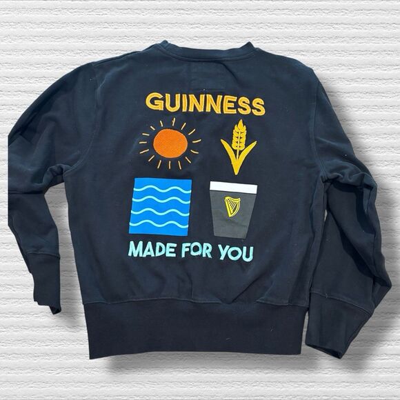 Guinness Made Cropped Sweatshirt Small Black Organic Cotton Crewneck Embroidered - Picture 1 of 10